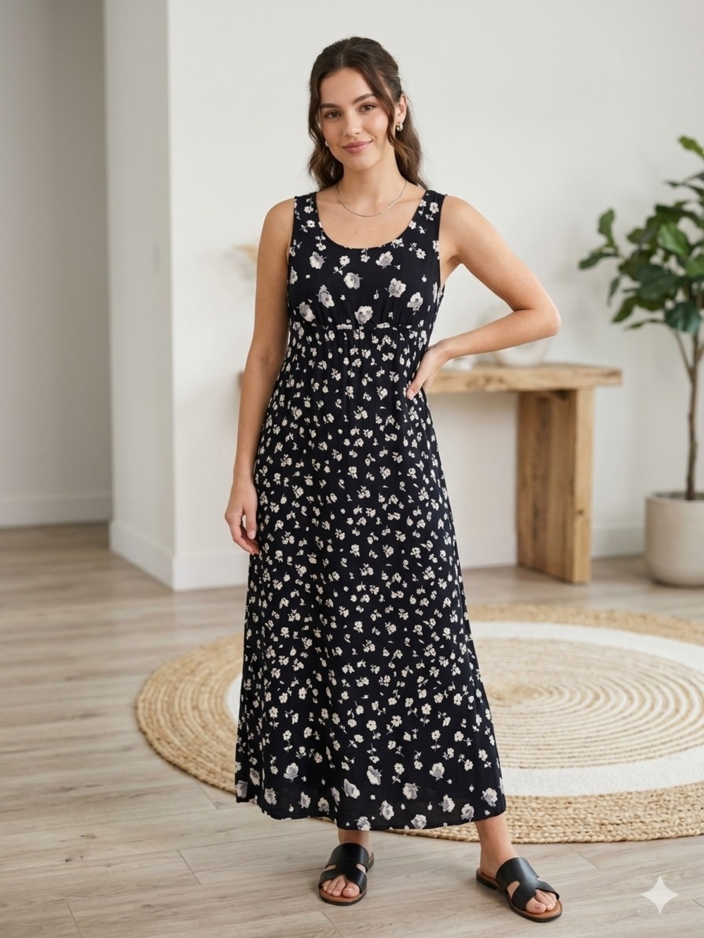 Tristan & Iseut Vintage 90s Black Floral Maxi Dress Grunge Romantic Whimsigoth M